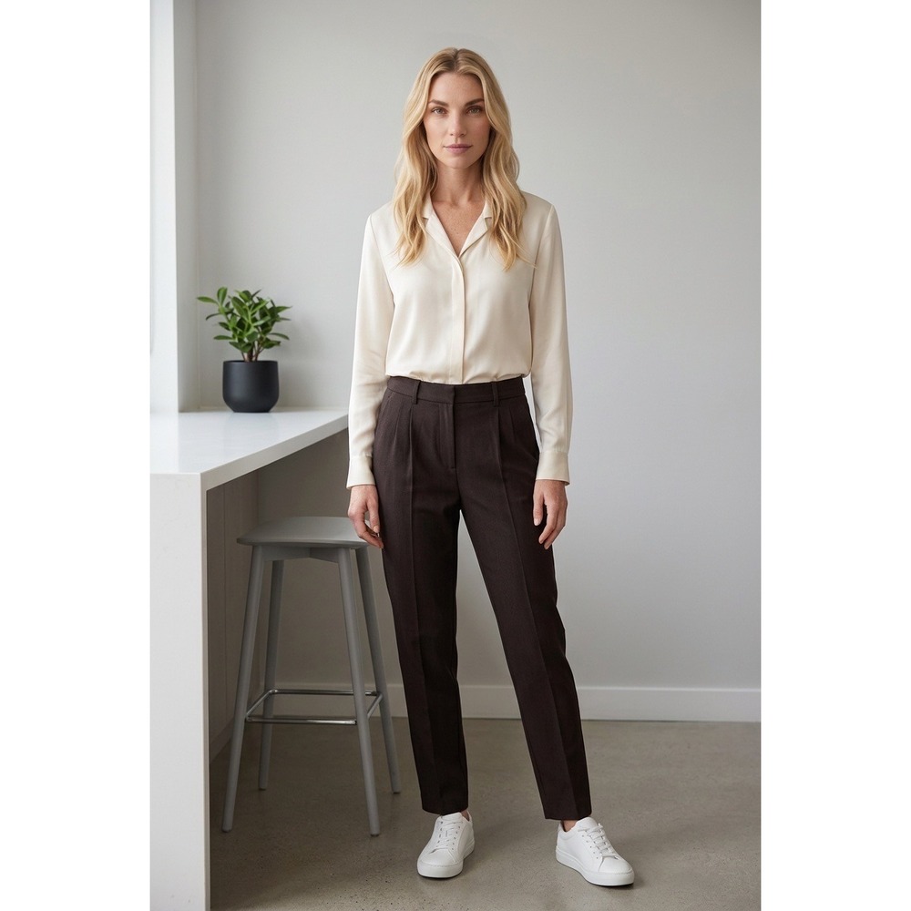 J.Crew Martie Slim Fit Wool Blend Trousers Brown Side Zip Pants E0899 Size 4